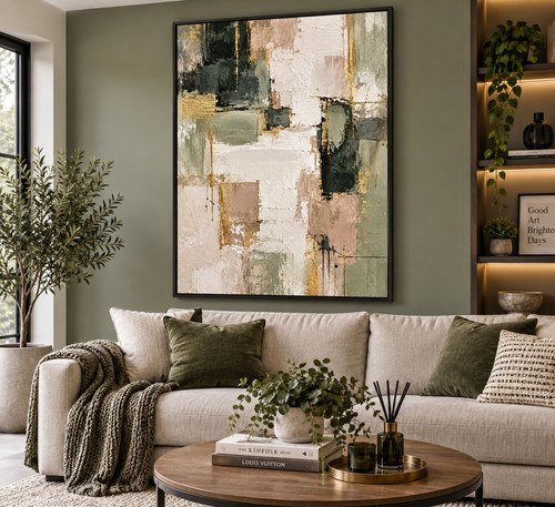 Abstract sage green - &, gold