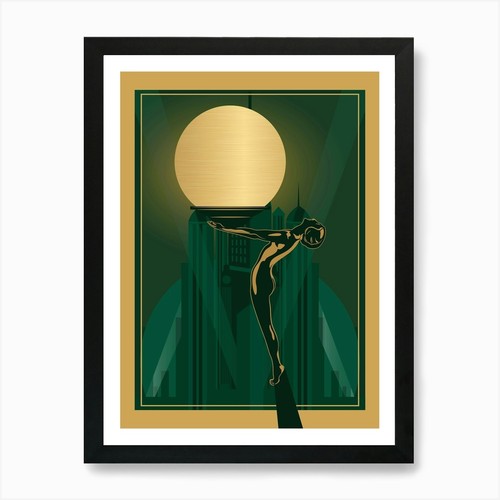 Art deco woman print green - art,