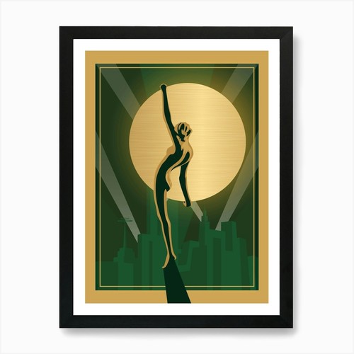 Art deco woman print green - print, &
