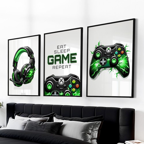 Xbox gaming prints green wall - xbox,