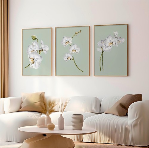 Sage green floral posters set - floral,