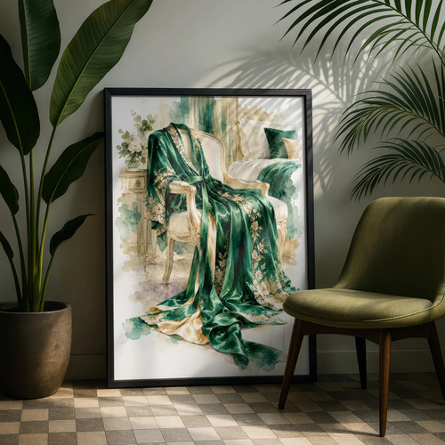 Emerald green silk robe - green,