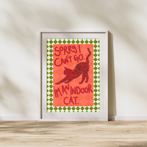 Indoor cat art print - cat,